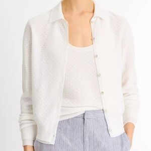 NEW Vince Italian Cotton-Blend Mesh Double-Layer Cardigan in Optic White